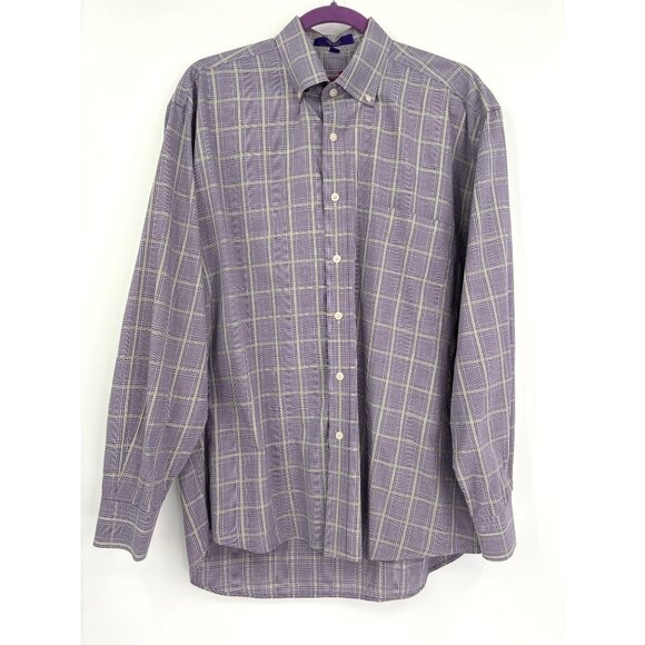 Alan Flusser Mens Plaid Button Down Long Cotton Sleeve Shirt Purple Large - Picture 1 of 4